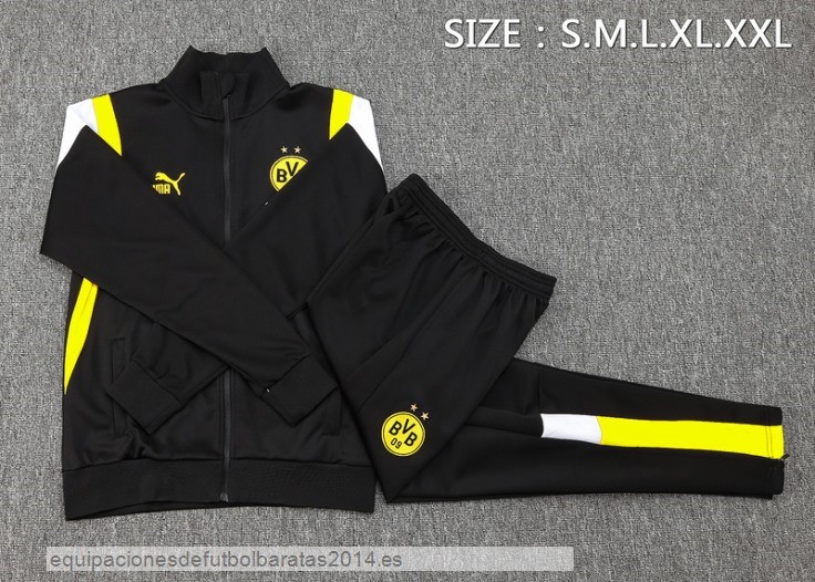 Nuevo Conjunto Completo Ropa Deportiva Con Cremallera Larga Borussia Dortmund 23/24 Negro Amarillo Blanco Baratas